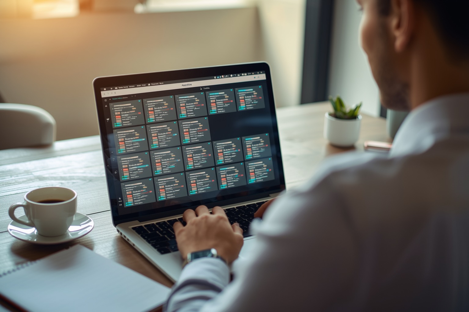 Person browsing a grid of dataset cards on a laptop at a desk